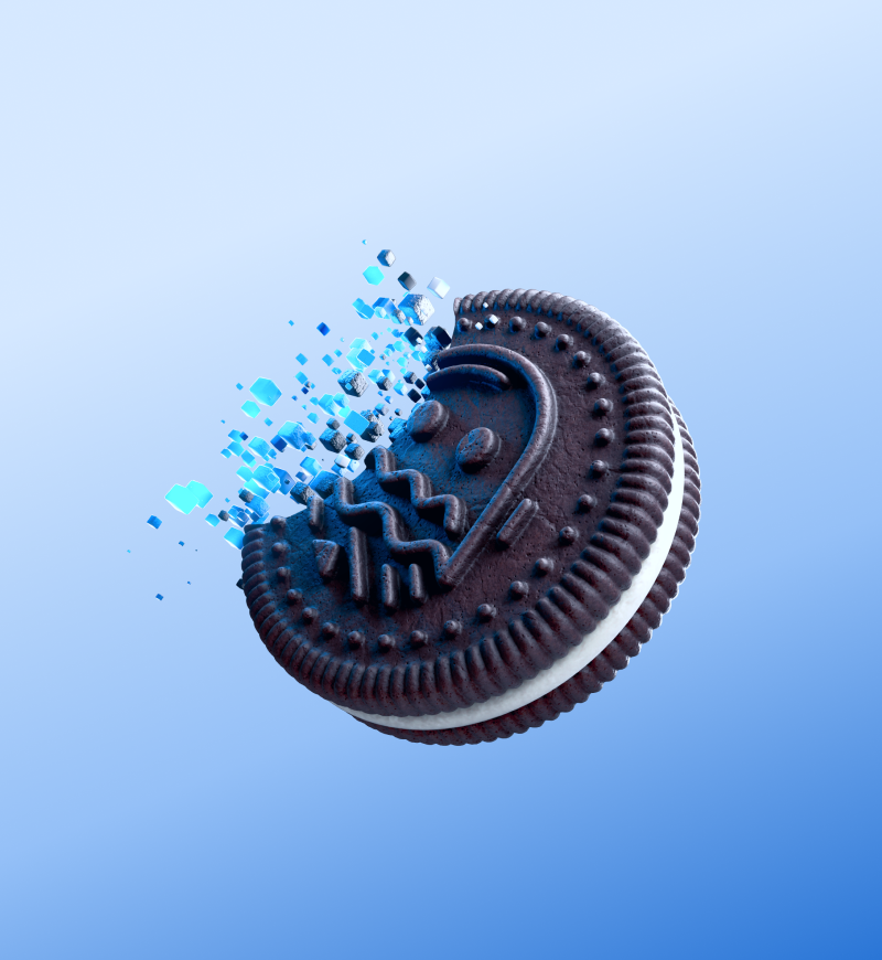 Oreo Cookie formed by 3d digital pixels